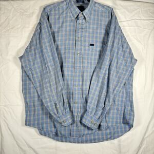 Men's Blue Faconnable Plaid Button-down Long Sleeve Casual Shirts Sz XL